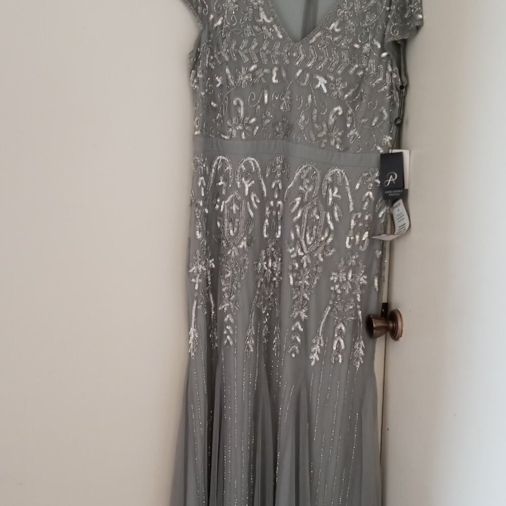 Adrianna Papell Silver Embellished Wedding Dress